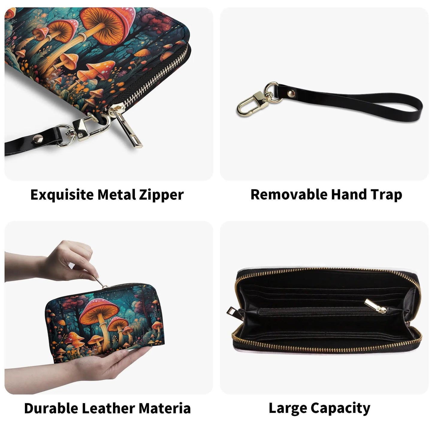 Enchanted Mushroom Grove Tote Handbag. Square Handbag, Waterproof PU Leather Tote, Top Handle Vegan Leather, Crossbody, Shoulder bag.