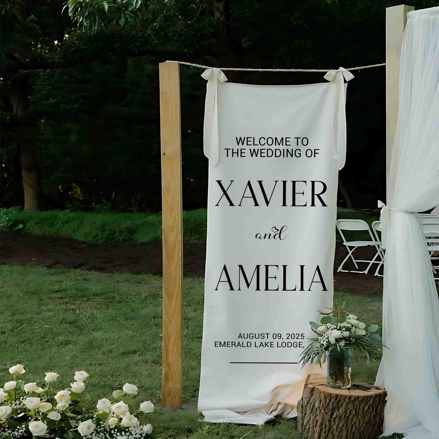 Personalized Wedding Welcome Sign, Custom Outdoor Ceremony Banner, Bride and Groom Name Sign, Rustic Mountain Wedding Decor, Gift For Her