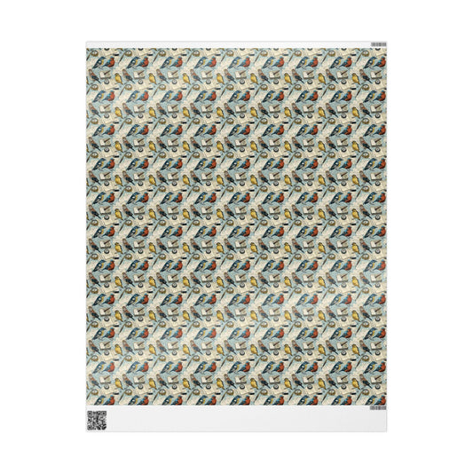 Wildlife Bird Watching Wrapping Paper Roll, Gift Wrap for Birders with Songbirds and Nature Motifs #11