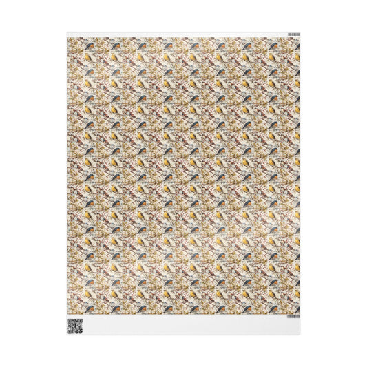 Nature Lover Wrapping Paper Roll, Bird Watching Gift Wrap with Branches, Feathers, and Colorful Birds #18