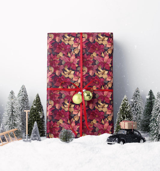 Poinsettia Wrapping Paper Roll, Premium Watercolor Floral Design for Christmas Gift Packaging and Winter Decor #6