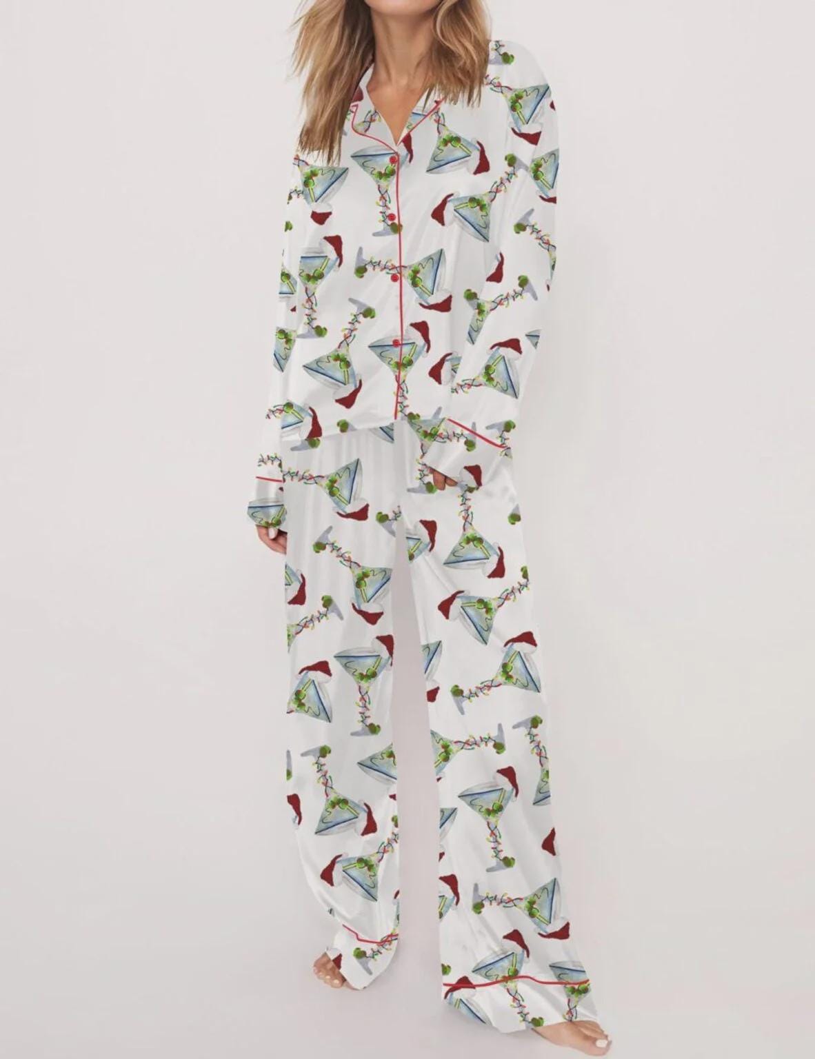 Martini Christmas Satin Pajama Set For Women