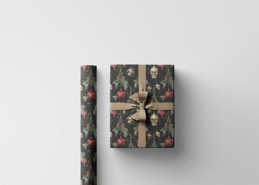 Dark Gothic Christmas Wrapping Paper Roll, Skulls and Bats Holiday Wrap for Alternative Gift Giving #3