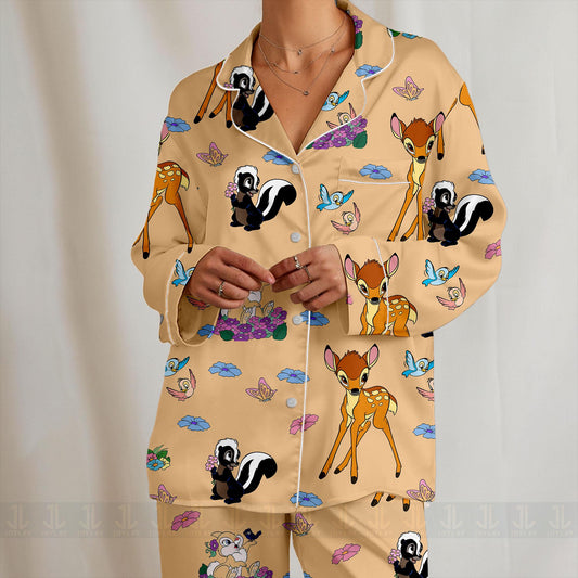 Thumper Bambi Unisex Satin Pajamas Set, Spooky Season Pajamas , Long Sleeve And Short Styles