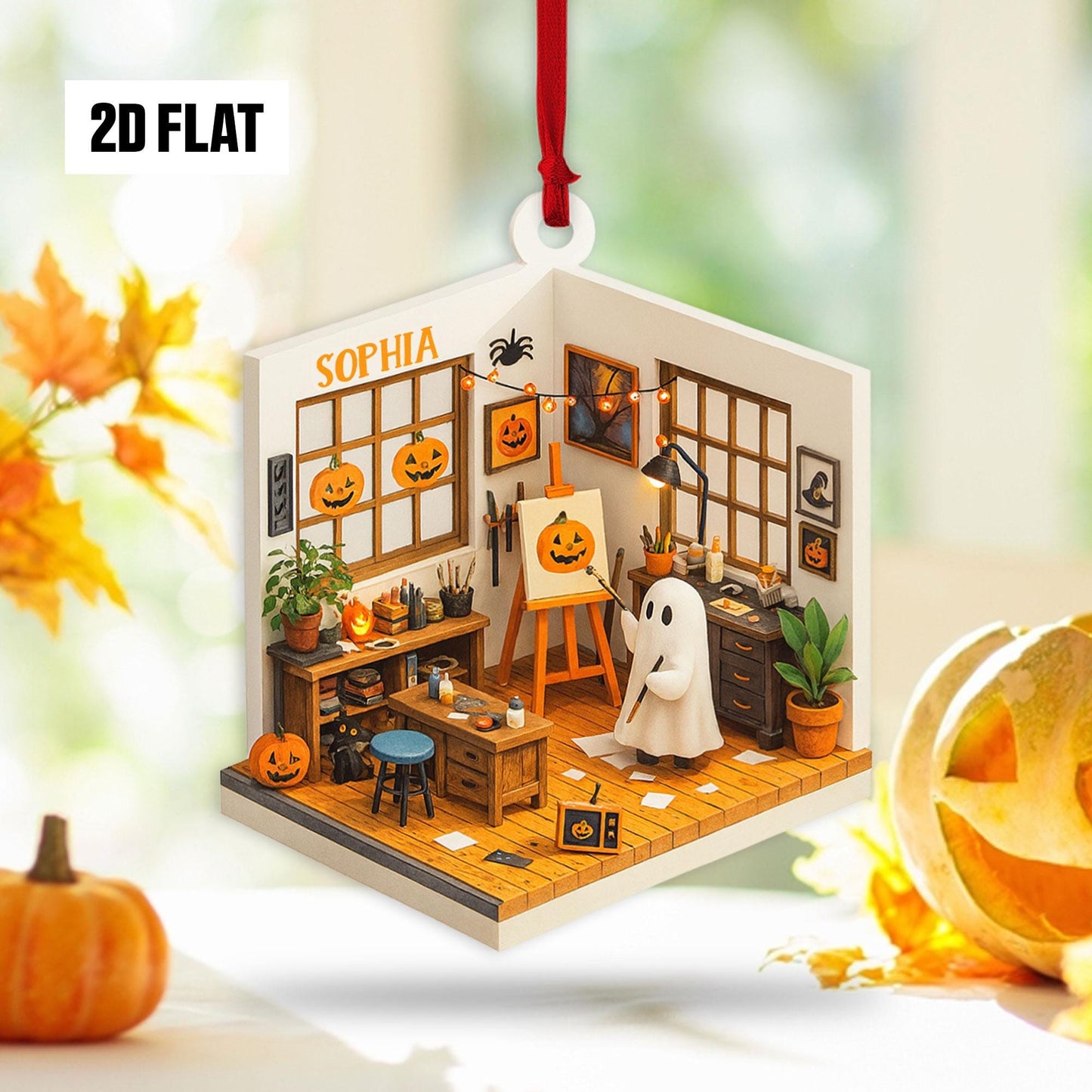 Personalized Dreamy Art Studio 2D Flat Ornament, Custom Name Ornament, Art Lover Gift, Halloween Window Hangings, Art Teacher Gift