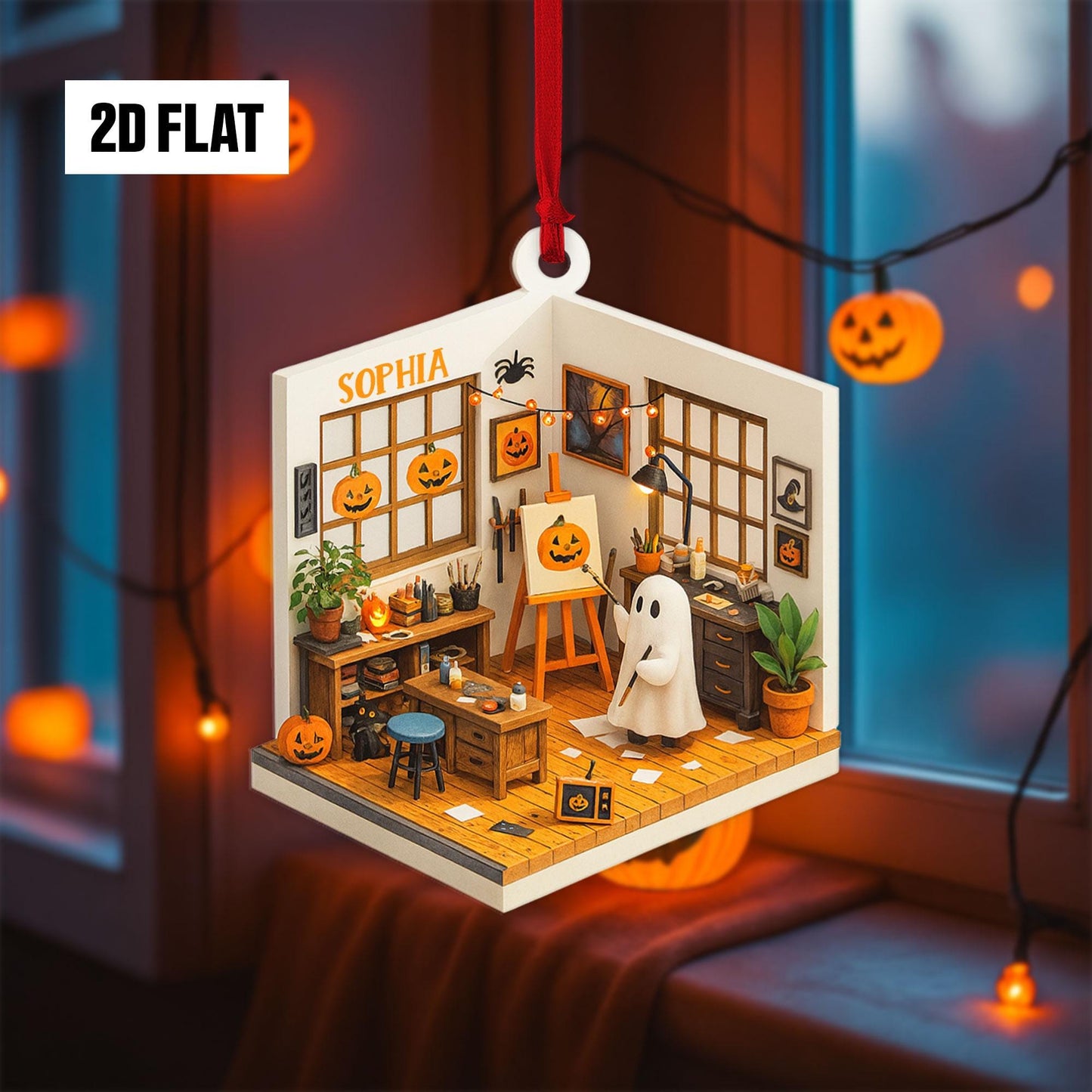 Personalized Dreamy Art Studio 2D Flat Ornament, Custom Name Ornament, Art Lover Gift, Halloween Window Hangings, Art Teacher Gift