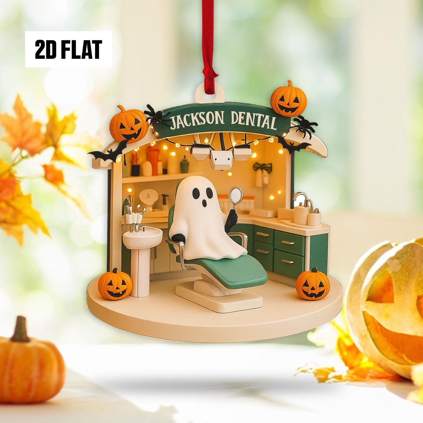 Personalized Dental 2D Flat Ornament, Custom Name Ornament, Dental Office Ornament, Halloween Window Hangings, Dentist Ornament Gift
