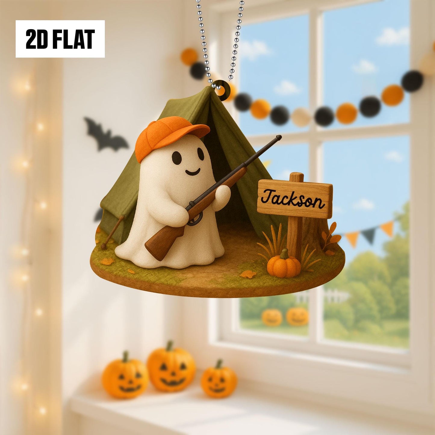 Personalized Ghost Hunting 2D FLAT Acrylic Ornament, Hunting Lovers Halloween Gift, Halloween Ornament for Hunting Lovers, Hunting Ornament