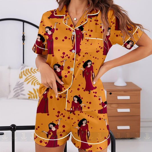 Mother Gothel Unisex Satin Pajamas Set, Spooky Season Pajamas , Long Sleeve And Short Styles