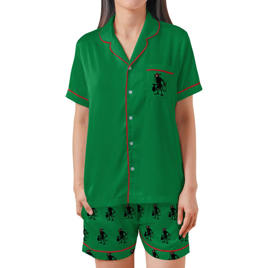 Krampus Satin Short Sleeves Pajama Set, The Krampus Christmas Women's Pajama Shorts Set