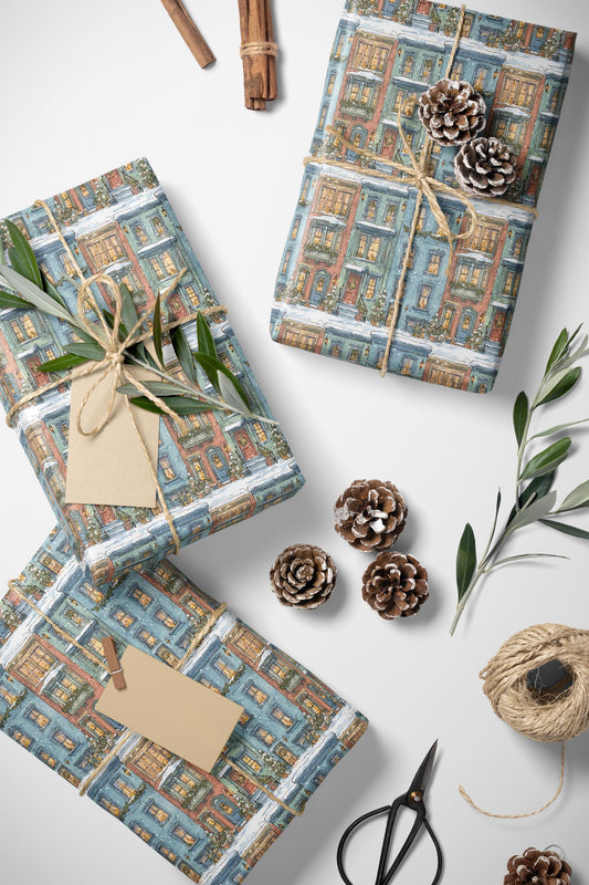 Christmas Village Wrapping Paper Roll, Premium Holiday Gift Wrap with Snowy Town and Winter Houses #1