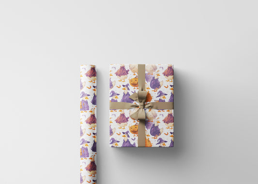 Goose and Pumpkin Halloween Wrapping Paper for October Gifts | Funny Spooky Goose Fall Farm Animal Wrap for Party Treats