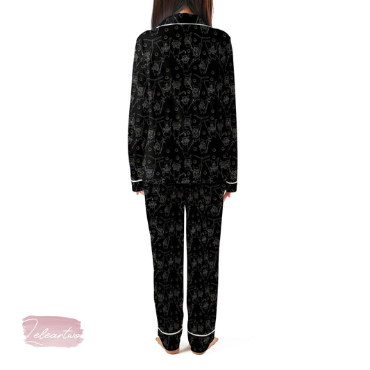 Yahaha Koroks Pajama Set – Zelda-Inspired Black Sleepwear with Forest Spirit Pattern, Cozy Gamer Loungewear Gift