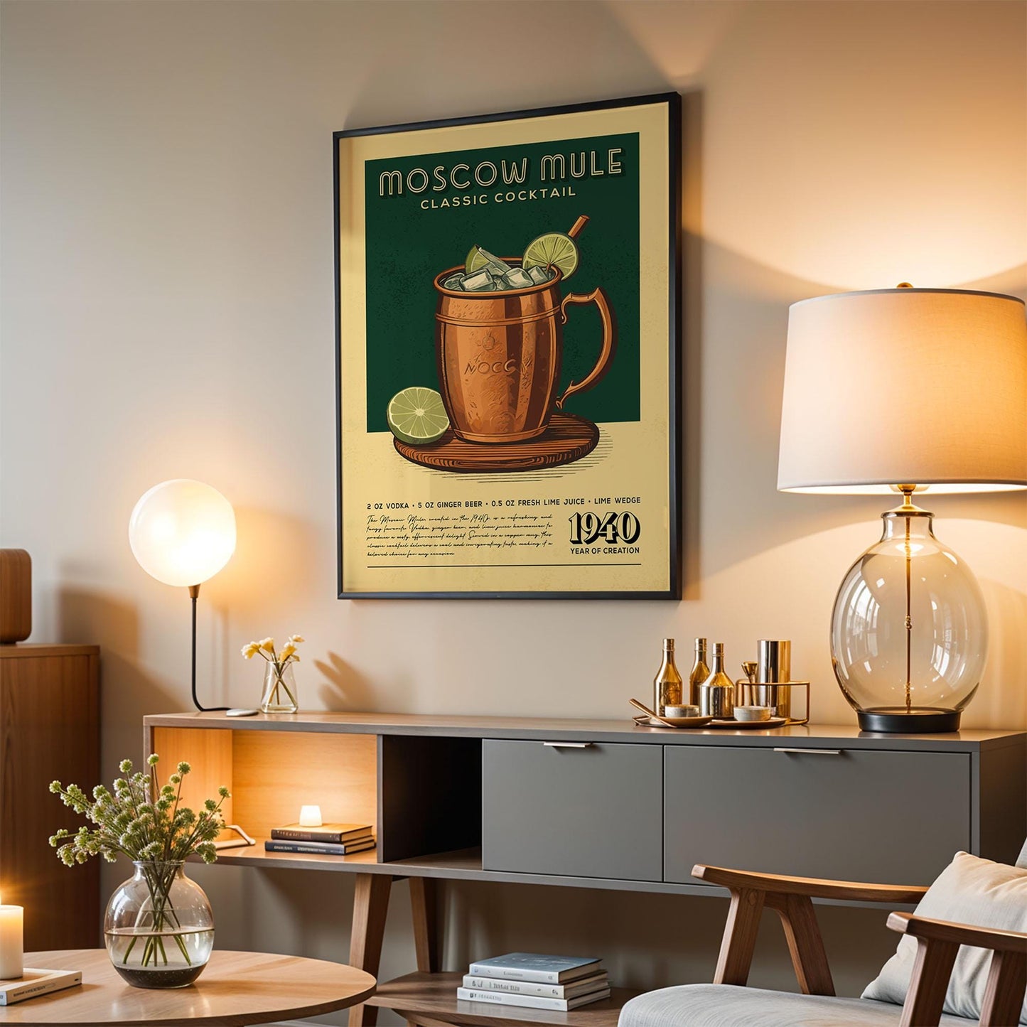 Moscow Mule Cocktail Print, Moscow Mule Cocktail Poster, Bar Wall Art, Classic Bar Cart Art Prints, Retro Cocktail Print, Bar Accessories