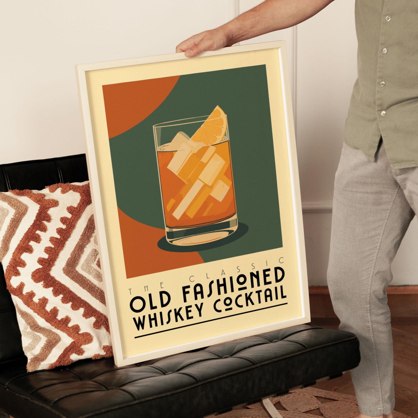 Old Fashioned Cocktail Poster, Retro Old Fashioned Cocktail Print | Bar Cart Prints | Vintage Cocktail Art Bar Accessories for Home Bar Cart