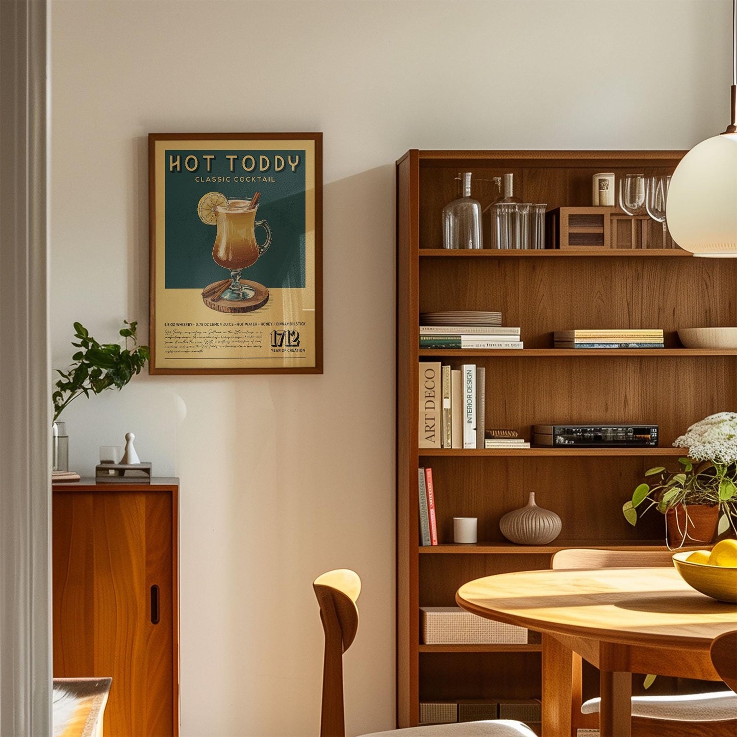 Hot Toddy Cocktail Print, Hot Toddy Cocktail Poster | Bar Cart Prints | Retro Alcohol Prints for Vintage Kitchen