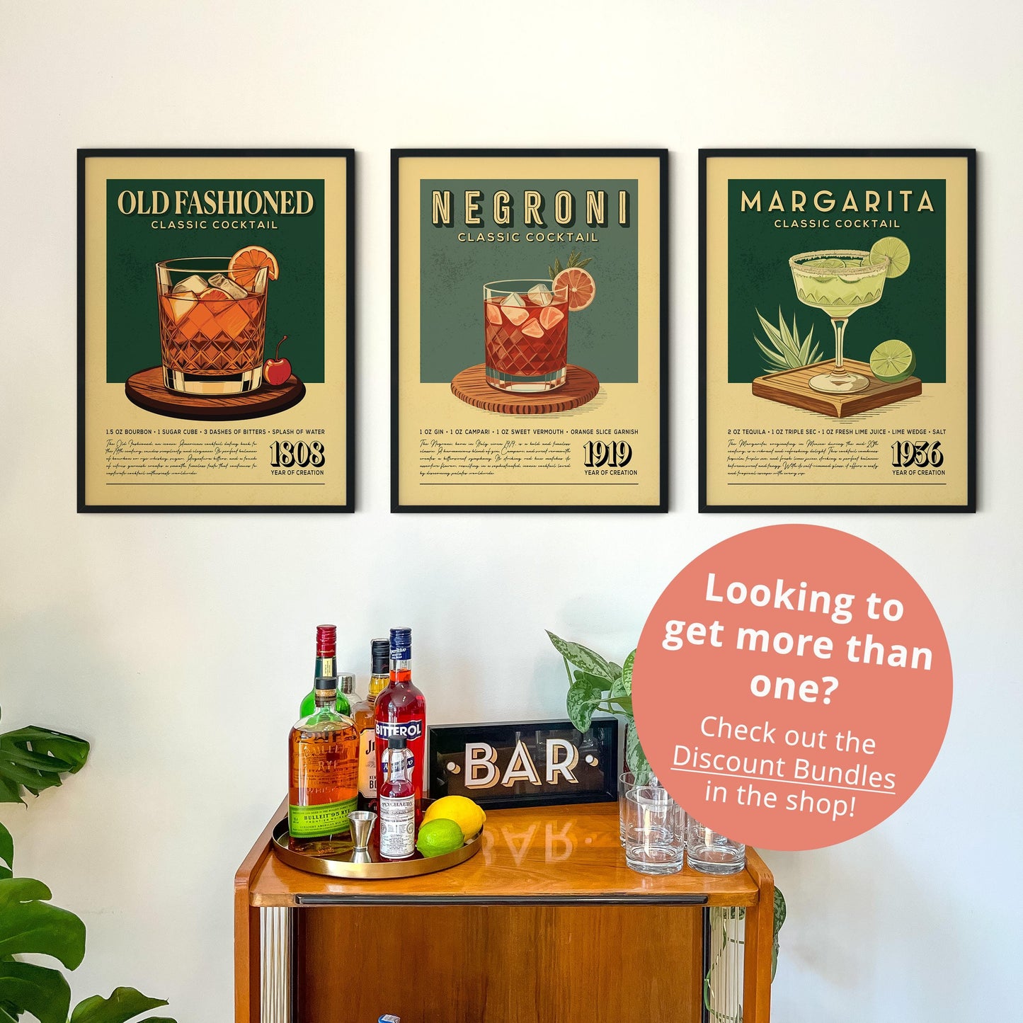 Daiquiri Cocktail Print, Daiquiri Cocktail Poster | Bar Cart Prints | Vintage Cocktail Art Bar Accessories for Home Bar Cart