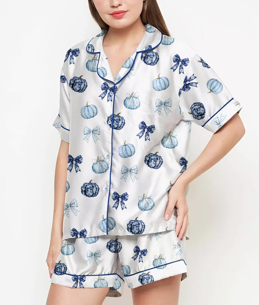 Pumpkin Halloween Gifts, Halloween Shirt, Pajama Satin Set, Halloween Coquette, Spooky Season, Fall Gift, Gift For Halloween, Vintage Autumn