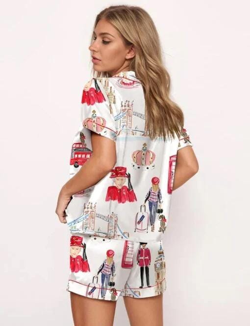London Travel Watercolor Satin Pajama Set For Women Pajamas Set