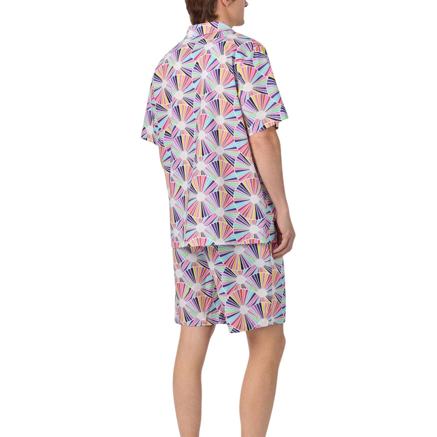 Men'S Short Sleeve Notch Woven Cotton Poplin Boxer Pj Set Pajamas Set