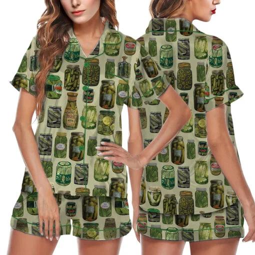 Dill Pickle Collage Satin Pajama Set For Women Pajamas Set