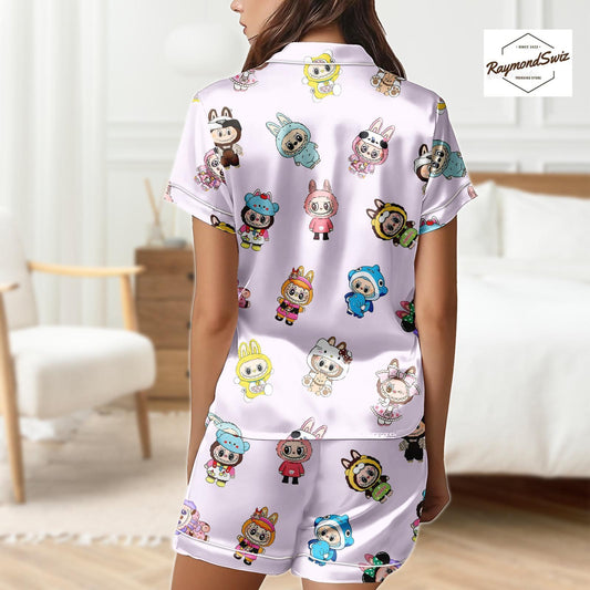 Labubu Monster Pajama Set, Matching Button PJs, Short Sleeve PJs, Labubu Merch, Cute Shorts