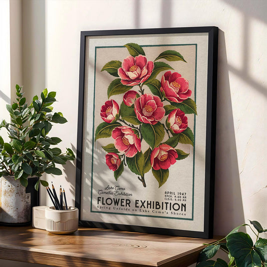Flower Market Camellia Print, Retro Lake Como Italy Flower Art | Flower Market Print | Vintage Botanical Poster, Boho Italy Floral Art