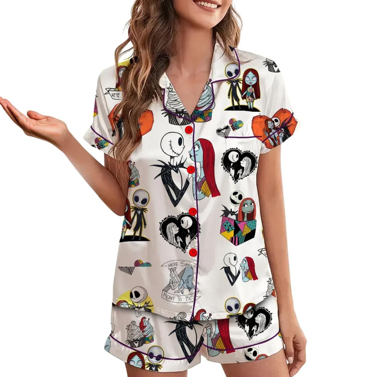 Halloween Jack And Sally Pajamas Set, Jack Skellington Holiday Pajamas Pajamas Set
