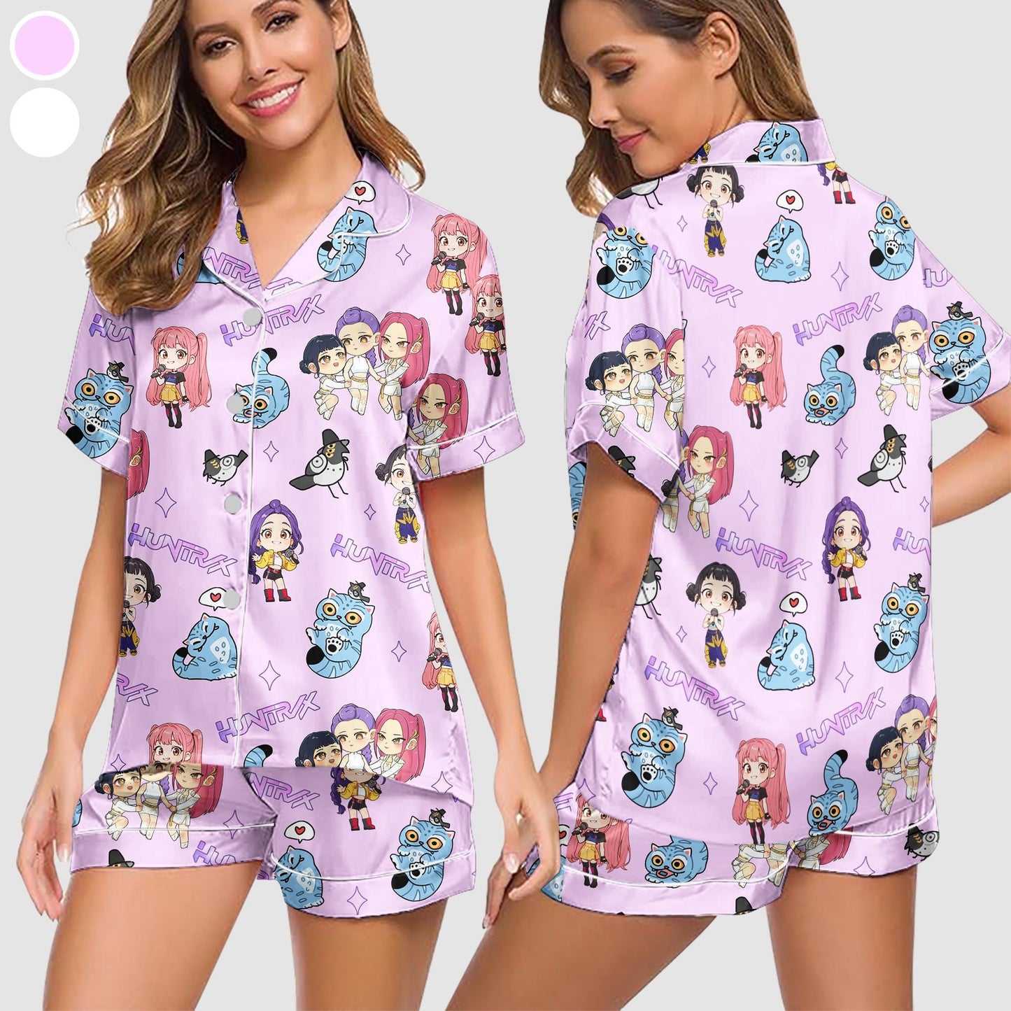 Kpop Demon Hunters Satin Pajama Set, Derpy the Tiger And Bird Sleepwear, Kpop Saja Boys Women Pajamas, Kpop Demon Hunter Shirt