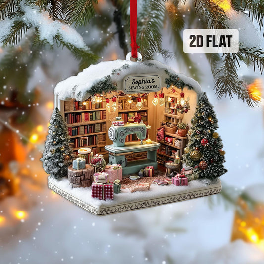 Personalized Sewing 2D Flat Ornament, Custom Tailor Shop Christmas Tree Ornament, Quilting Ornament, Craft Room Decor, Gift for Her, Mom