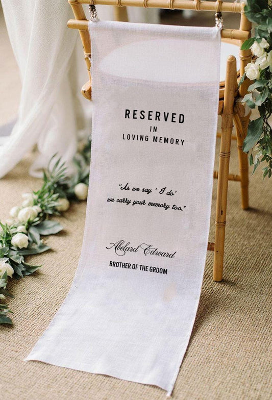 Reserved In Loving Memory Wedding Chair Sign, Personalized Memorial Banner, Remembrance Reserved Seat Sign, Custom Wedding Ceremony Decor