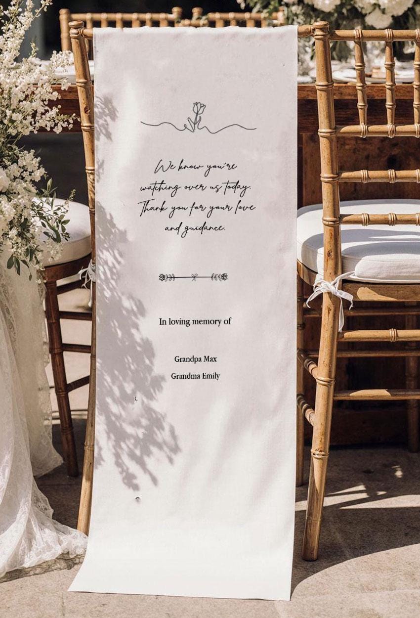 In Loving Memory Wedding Chair Sign, Watching Over Us Banner, Personalized Memorial Decoration, Custom Remembrance Wedding Tribute Sign