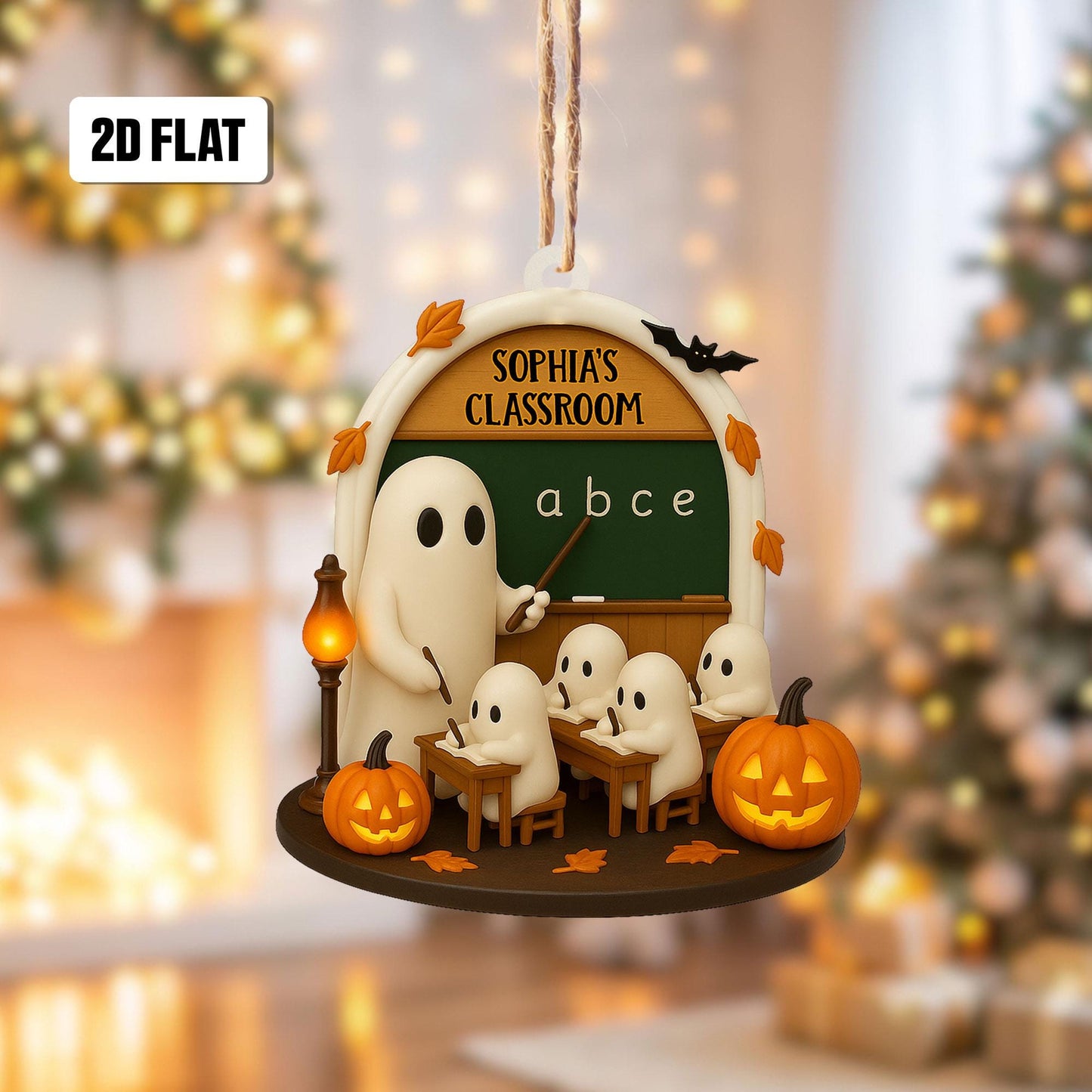 Personalized Dreamy Teacher's Classroom 2D Flat Acrylic Ornament, Trick or Treat Ornament, Custom Classroom, Halloween Window Hangings
