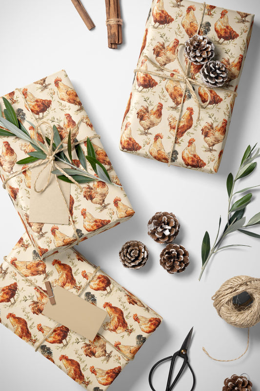 Farmers Market Wrapping Paper Roll Country Rustic Chickens Farmhouse Style Eco Friendly Poultry Barnyard Kitchen Gift Wrap #23