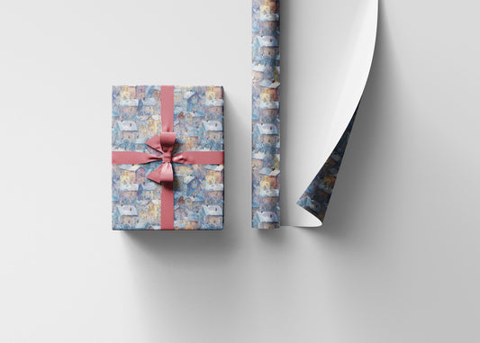 Retro Christmas Wrapping Paper Roll, Vintage Holiday Gift Wrap, Nordic Winter Print for Gift Wrapping #9