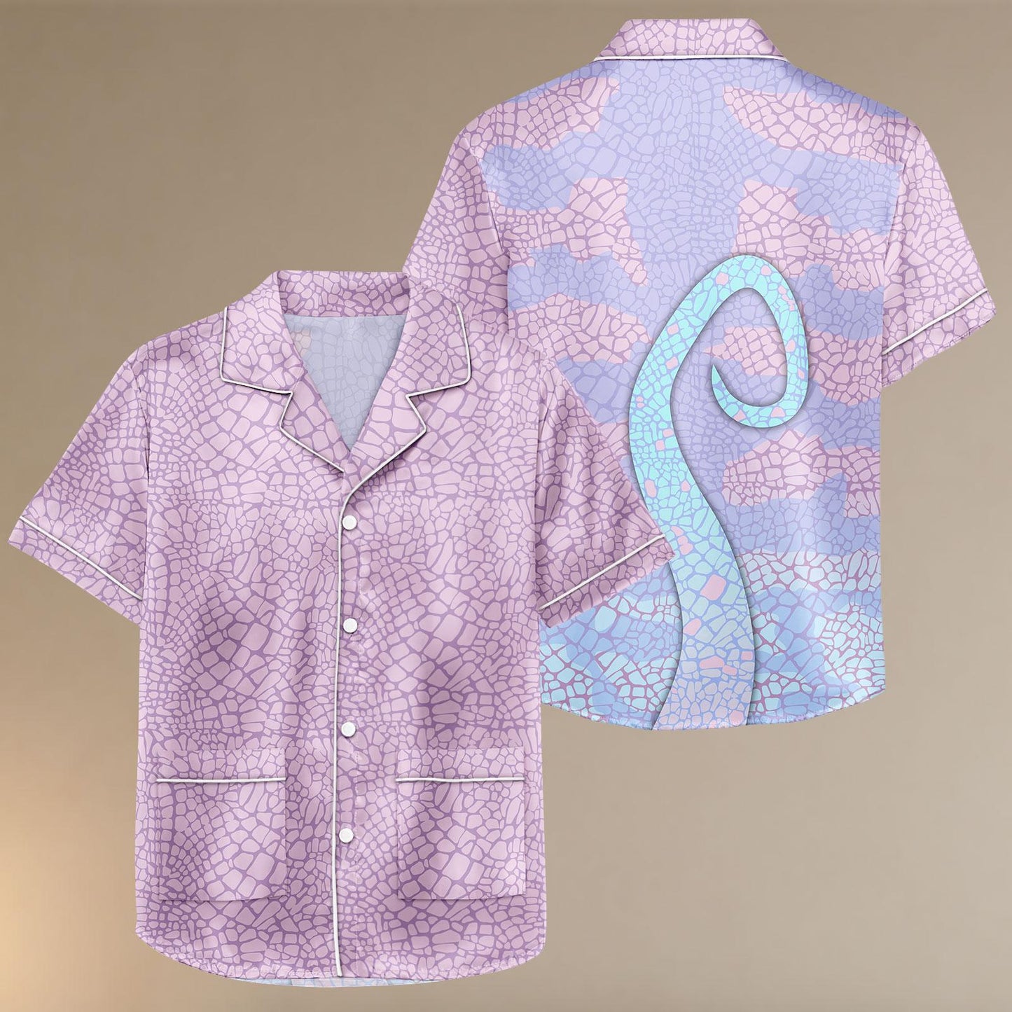 Randall Costume Satin Pjs Shorts, Monsters Inc Pajama Set, Satin Halloween PJs With Shorts, Purple Villain Loungewear, Scaly Monster Sl