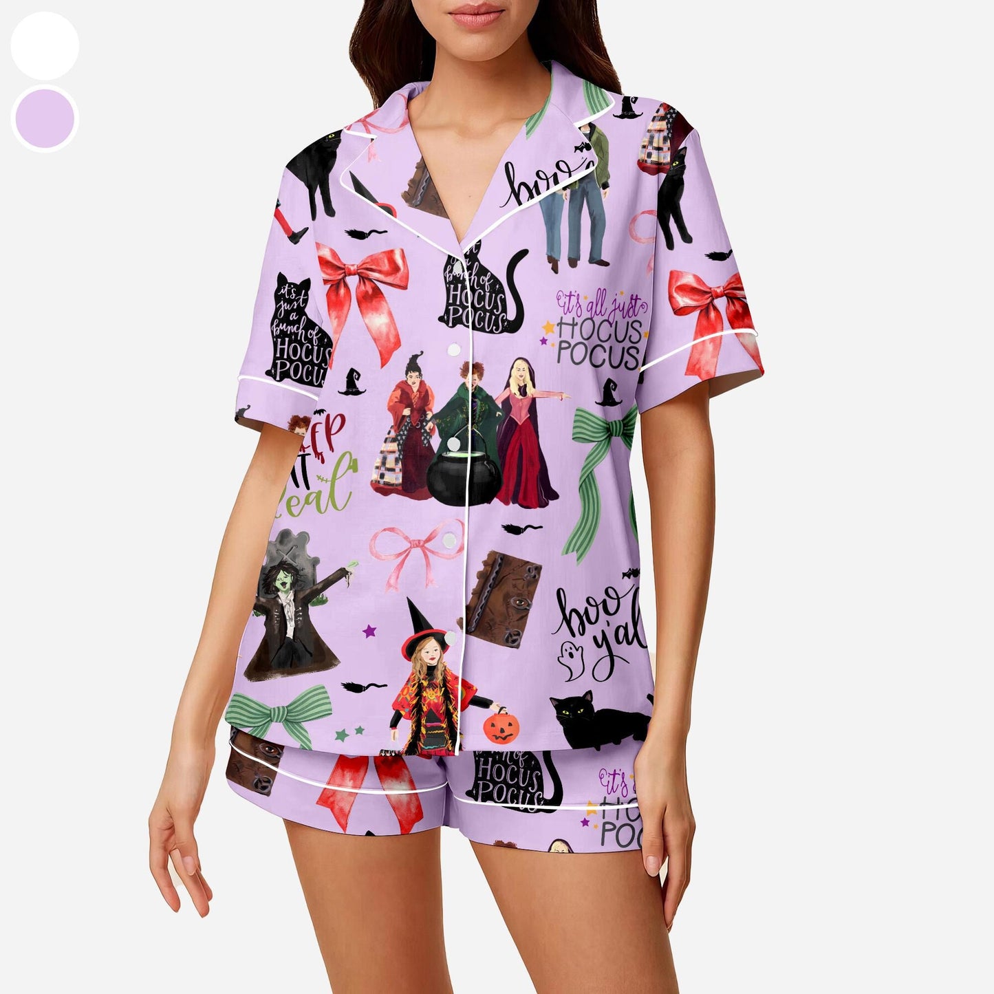 Hocus Pocus Pajamas Set, Sanderson Sisters Satin Pajamas, Spooky Season Pajamas Set, Trick Or Treat Shirt, houcus picus wind spinner