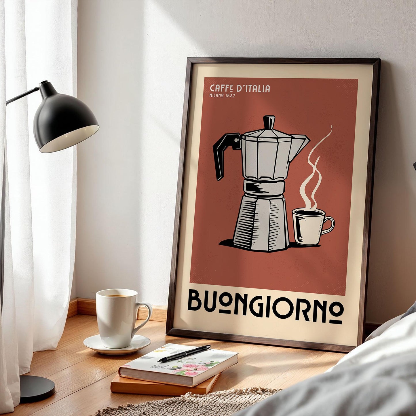 Italian Espresso Maker Coffee Poster, Coffee Bar Art Print, Kitchen Wall Art | Vintage Coffee Poster | Kitchen Art Print for Coffee Lover