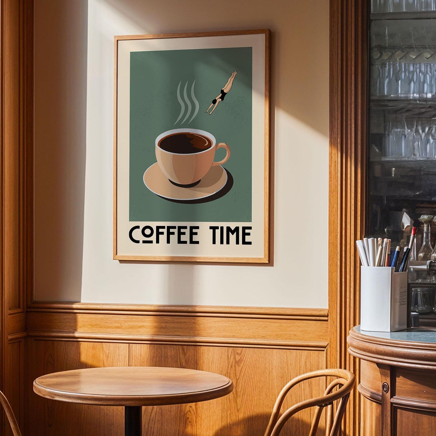 Retro Coffee Poster, Coffee Time, Coffee Bar Art Print, Modern Kitchen Wall Art | Vintage Coffee Poster | Kitchen Art Print for Coffee Lover