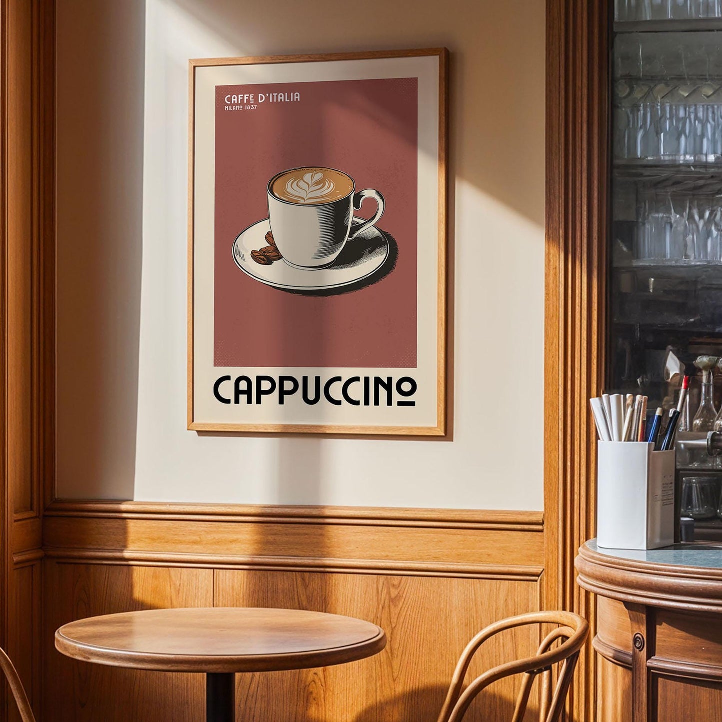 Cappuccino Coffee Poster, Coffee Bar Art Print, Modern Kitchen Wall Art | Vintage Coffee Poster | Modern Coffee Art Print For Coffee Gift