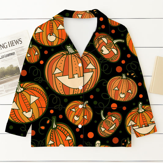 Halloween Pumpkin Pajamas Set, Scary Pumpkin Sleepwear, Halloween Pattern Homewear, Cozy Loungewear, Spooky Season Gift