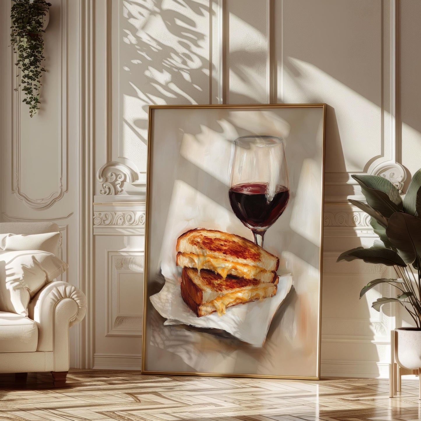 Grilled Cheese and Red Wine Art Print | Cute Quirky Whimsical | Cocktail Art Bar Cart Decor | Grilled Cheese Art Gift | Trendy Home Wall Art