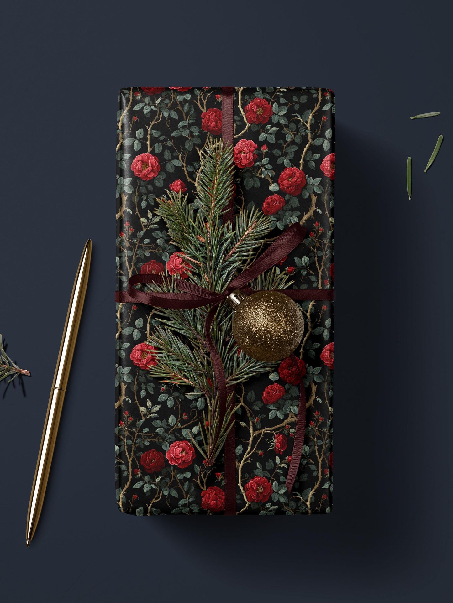 Rose Wrapping Paper Dark Floral Gift Wrap Gothic Party Decor Moody Floral Wrapping Paper Birthday Present Gift Idea Elegant Gifting Paper
