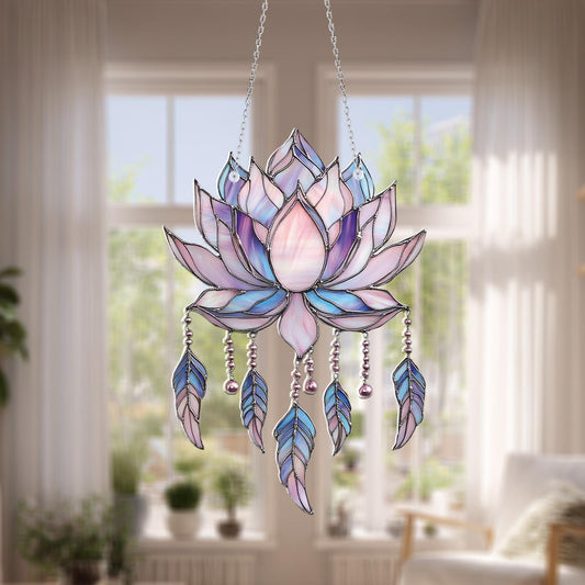 Lotus Flower Window Hanging, Serene Floral Decor, Elegant Home Ornament, Gift for Yoga Lovers and Nature Enthusiasts