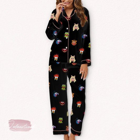 Muppet Set – Cute Satin Pajamas Featuring Kermit, Miss Piggy, Animal & More | Cozy Nostalgic Sleepwear for Muppet Show Fans
