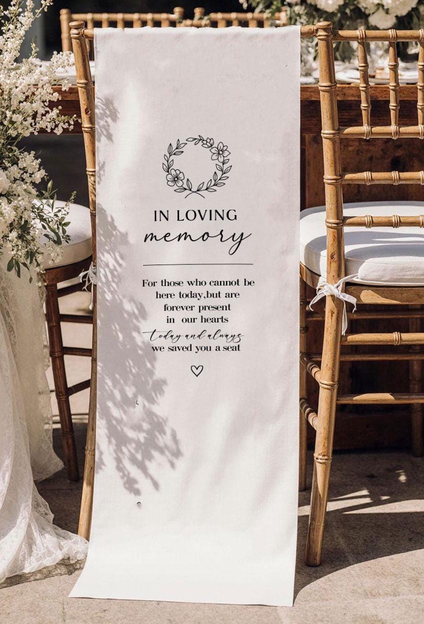 In Loving Memory Wedding Chair Sign, Personalized Memorial Banner, Custom Reserved Seat Remembrance, Wedding Gift, Rustic Ceremony Decor