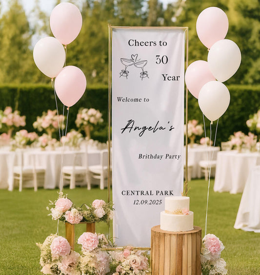 Personalized Birthday Banner, Custom Name Flag, 30th Birthday Decor, Fabric Sign for Party, Birthday Sign, Elegant Wall Art, Party Decor