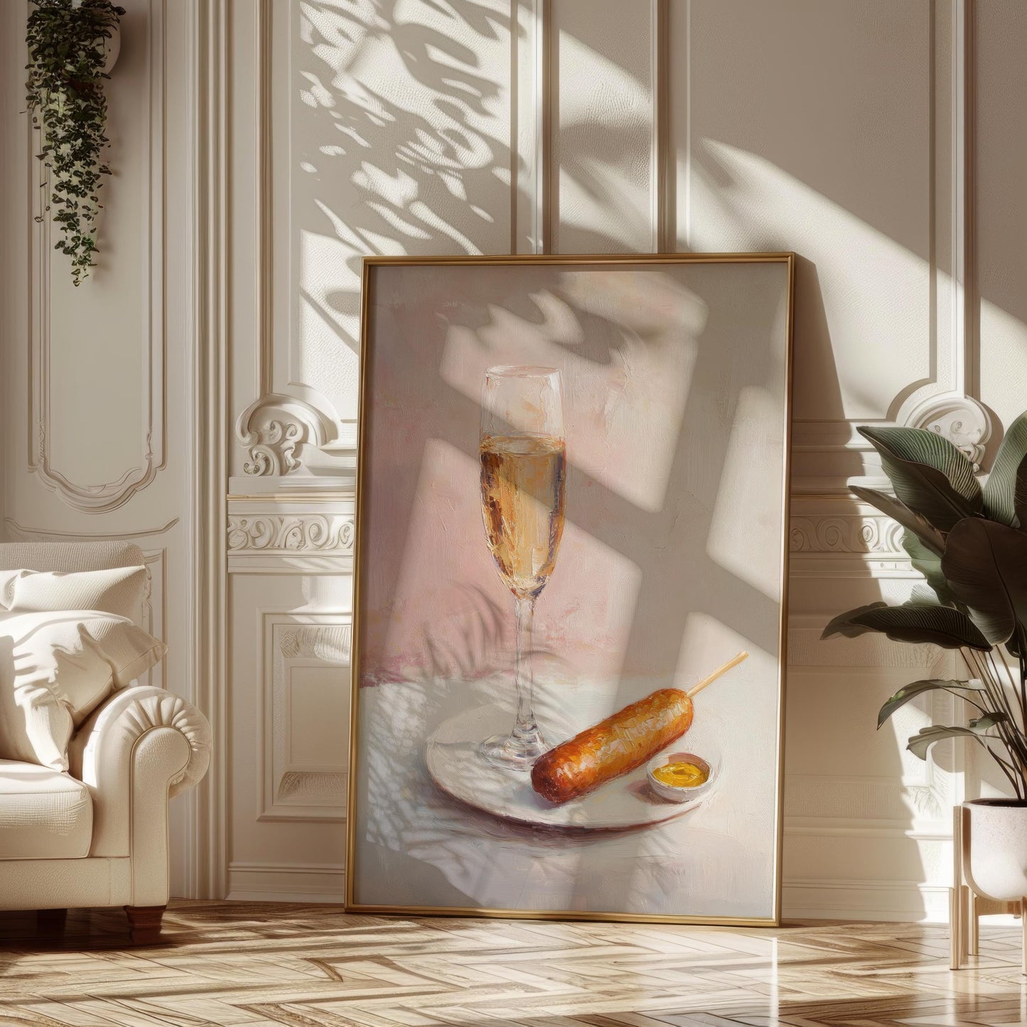 Corndog and Champagne Art Print: Quirky Bar Cart Decor