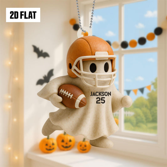 Personalized Football Ghost 2D Flat Ornament, Custom Name Ghost with Bat, Fall Sports Gift for Kids & Football Fan, Halloween Hanging Window
