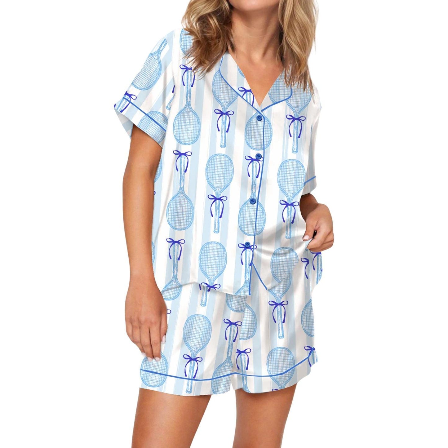 Coquette Tennis Silky Satin Pajama Set For Women Pajamas Set